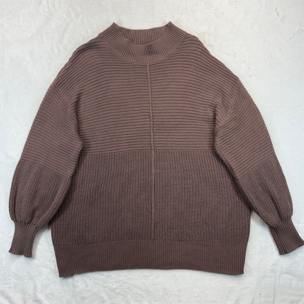 BKE Mauve Brown Mixed Stitch Mock Neck Oversized Balloon Sleeve Sweater Large
